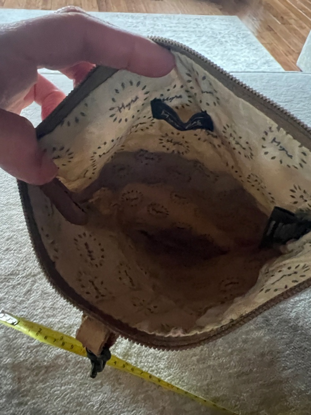 Myra Neutral Patterned Canvas Crossbody Bag with cowhide Trim - Picture 3 of 8